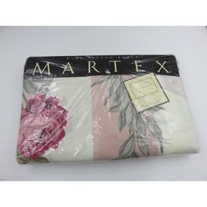 Martex Eternal Multi King Fitted‎ Sheet 180 Percale Floral Stripe Pink Green VTG